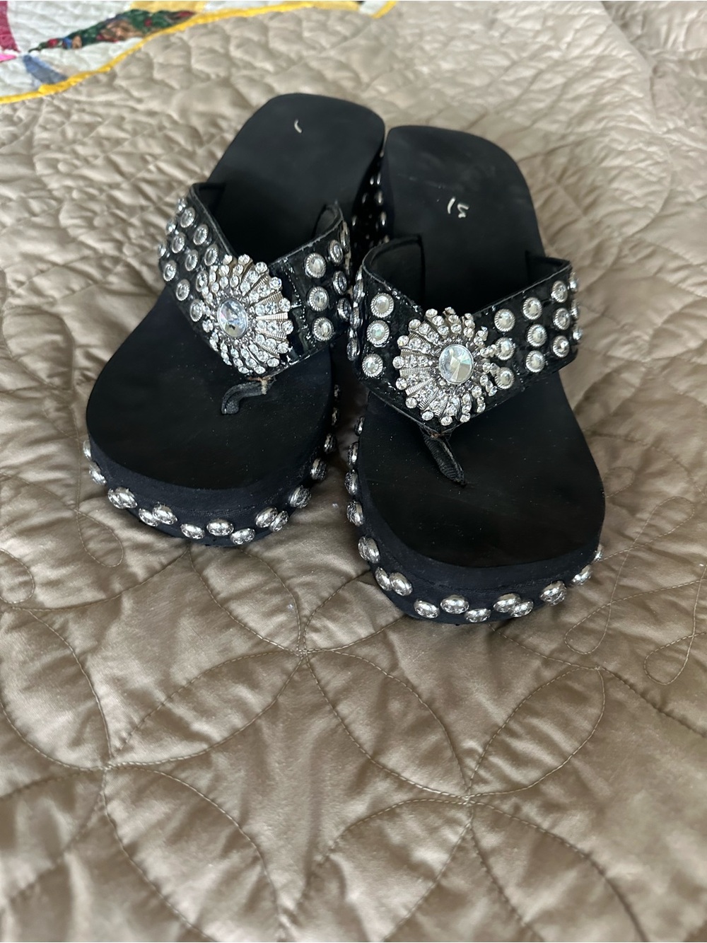 Corkys Black Jeweled Platform Thong Sandals